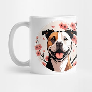 American Staffordshire Terrier Welcomes Spring with Cherry Blossoms Mug